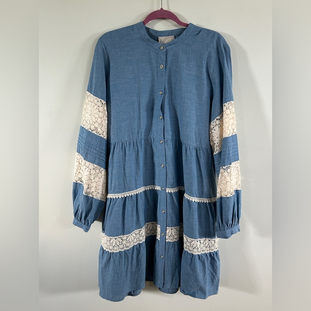 Johnny Was Denim Blue dress lace womens XL